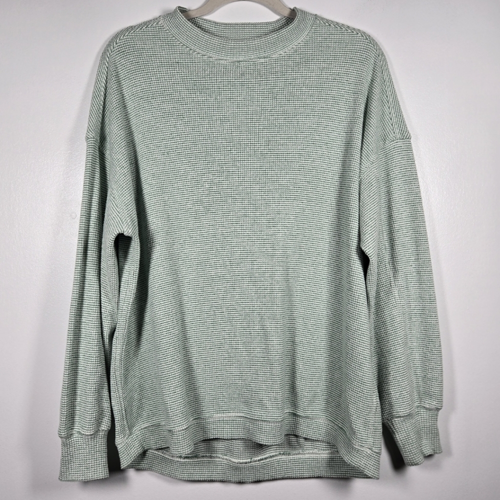Aerie Green White Ribbed Stripe Oversized Comfy Pullover Sweater Size XXS